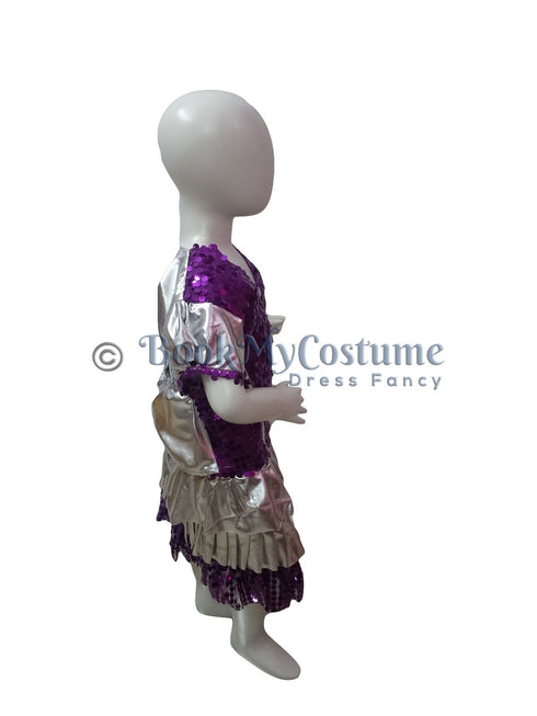 BookMyCostume Western Dance Costume for Girls Kids - Purple & Silver - Top with Frock - Premium